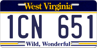 WV license plate 1CN651