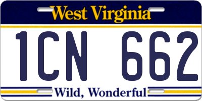 WV license plate 1CN662