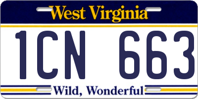 WV license plate 1CN663