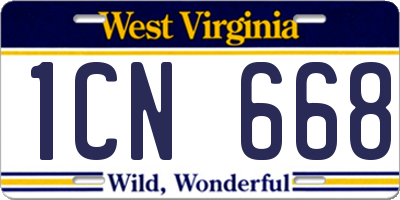 WV license plate 1CN668
