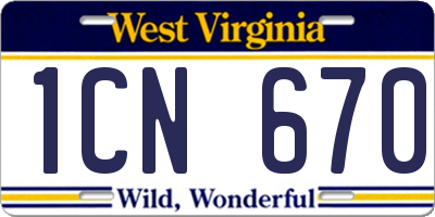WV license plate 1CN670