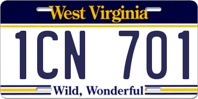 WV license plate 1CN701