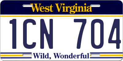 WV license plate 1CN704