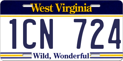 WV license plate 1CN724