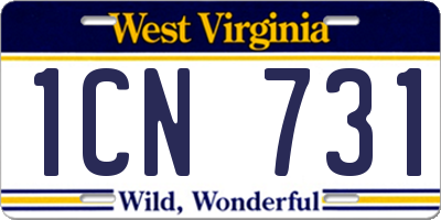 WV license plate 1CN731