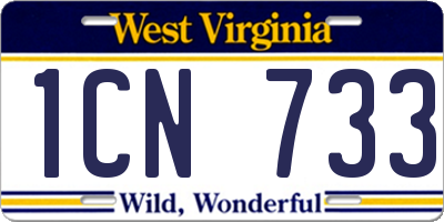 WV license plate 1CN733
