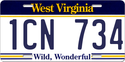 WV license plate 1CN734