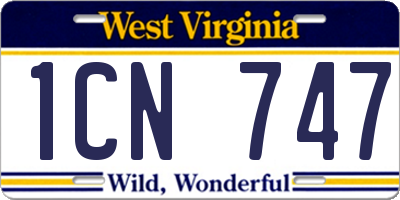 WV license plate 1CN747