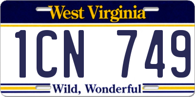 WV license plate 1CN749