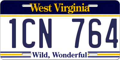 WV license plate 1CN764