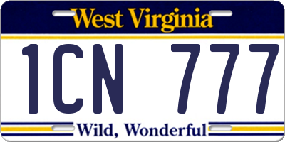 WV license plate 1CN777