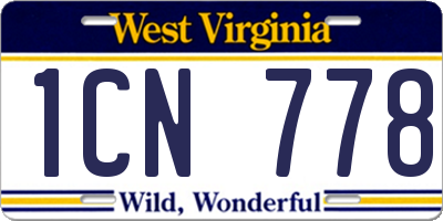 WV license plate 1CN778
