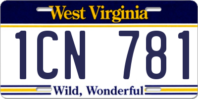 WV license plate 1CN781