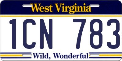 WV license plate 1CN783