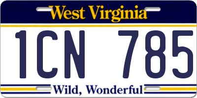 WV license plate 1CN785