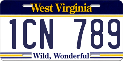 WV license plate 1CN789