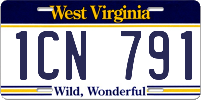 WV license plate 1CN791