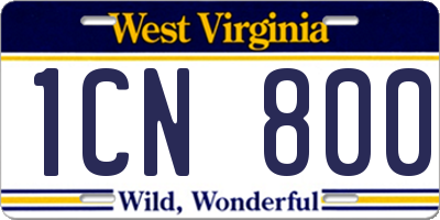 WV license plate 1CN800