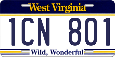 WV license plate 1CN801
