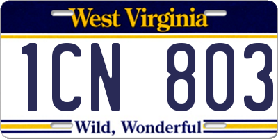 WV license plate 1CN803