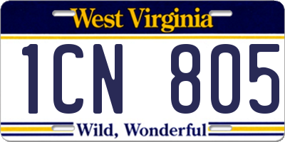 WV license plate 1CN805