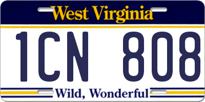 WV license plate 1CN808