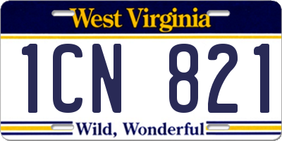 WV license plate 1CN821