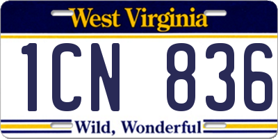 WV license plate 1CN836
