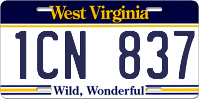 WV license plate 1CN837