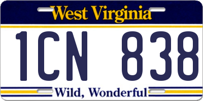 WV license plate 1CN838