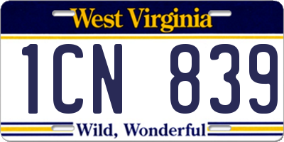 WV license plate 1CN839