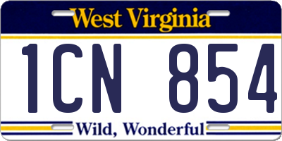WV license plate 1CN854
