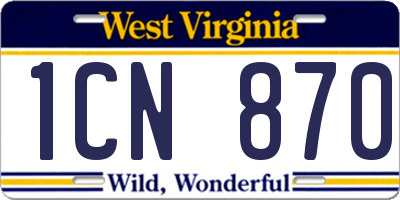 WV license plate 1CN870