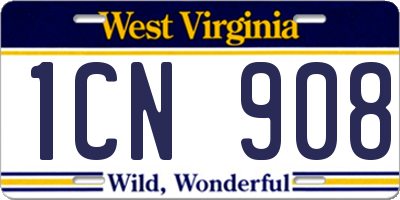 WV license plate 1CN908