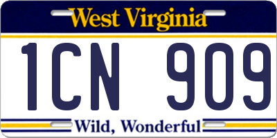 WV license plate 1CN909