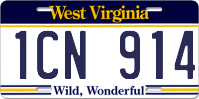 WV license plate 1CN914