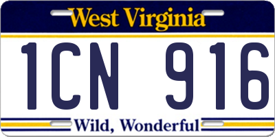WV license plate 1CN916