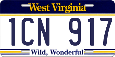 WV license plate 1CN917