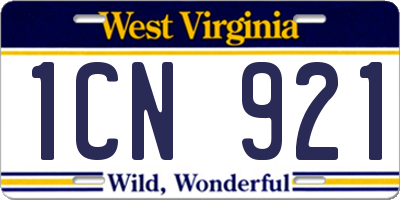 WV license plate 1CN921