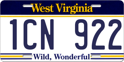 WV license plate 1CN922