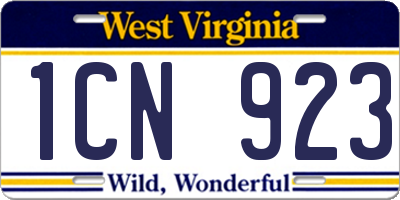 WV license plate 1CN923