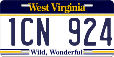 WV license plate 1CN924