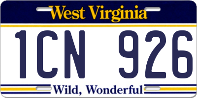 WV license plate 1CN926