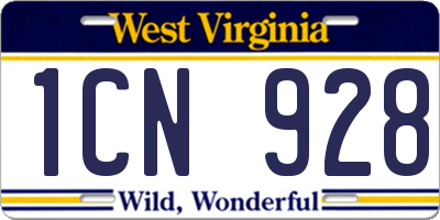 WV license plate 1CN928