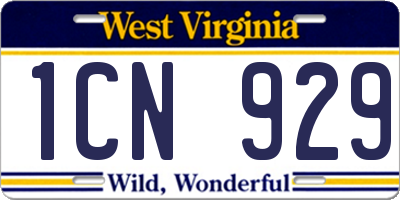 WV license plate 1CN929