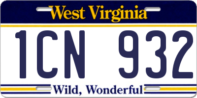 WV license plate 1CN932