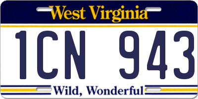 WV license plate 1CN943