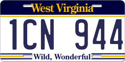 WV license plate 1CN944