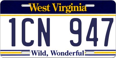 WV license plate 1CN947