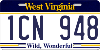 WV license plate 1CN948